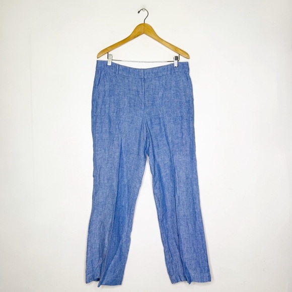 Talbots Women’s 100% Linen Pants Blue Size 10 Straight Leg - Picture 2 of 8